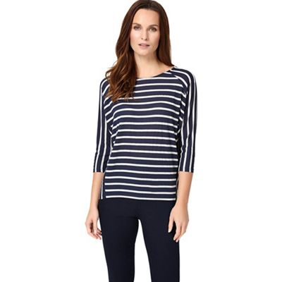 Navy and silver carris stripe top